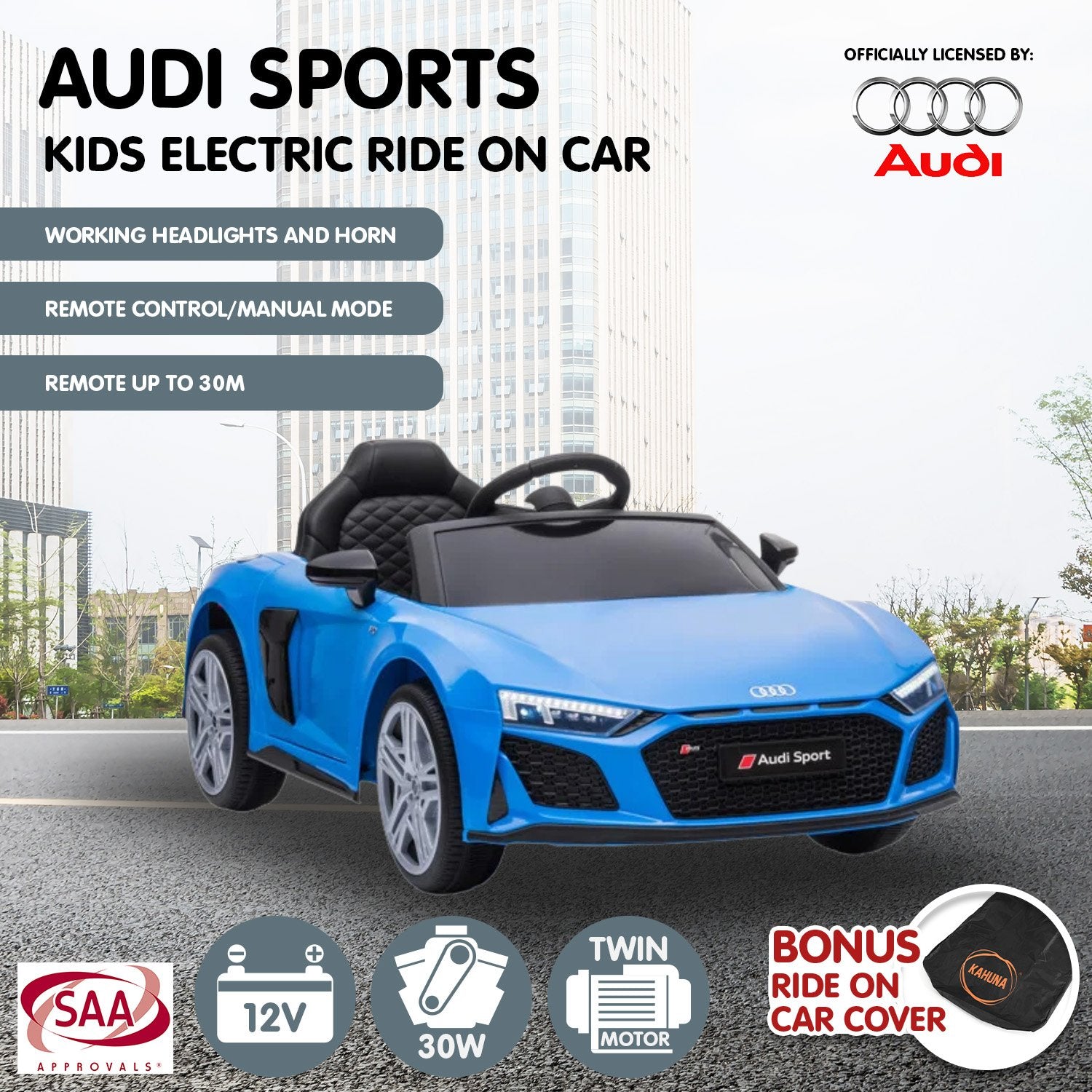 Kahuna Audi Sport Licensed Kids Electric Ride On Car Remote Control - Blue