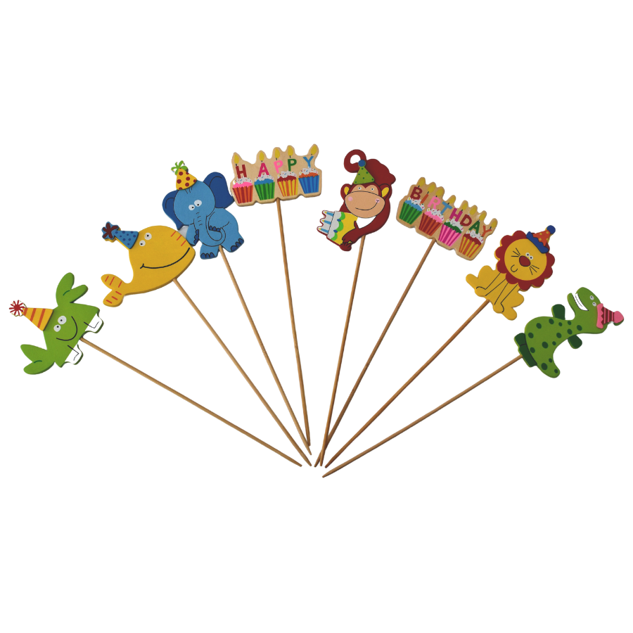 CAKE TOPPER BIRTHDAY ANIMAL STICK 9PC